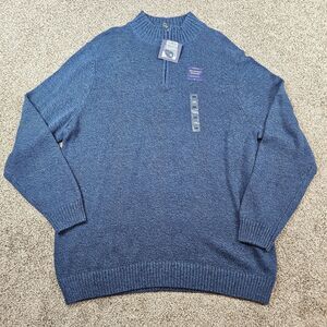 Croft Barrow Sweater Mens 2XB Blue 1/4 Zip Mockneck Pullover